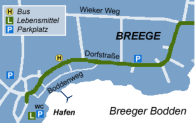 In Breege fahren Sie fast bis ans Ortsende, passieren die erste und zweite Einmündung zum Hafen und biegen links zum Hochzeitsberg ein (bei Nr. 17 melden).